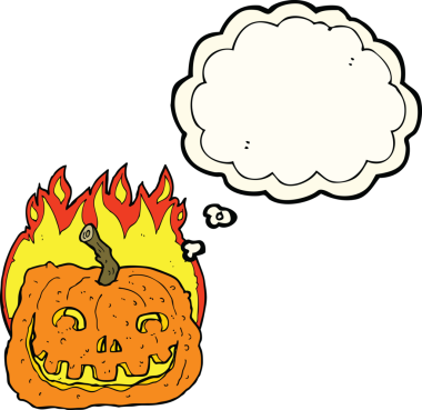 Bir insan tarafından çizilmiş, balkabağını yakan bir çizgi film.