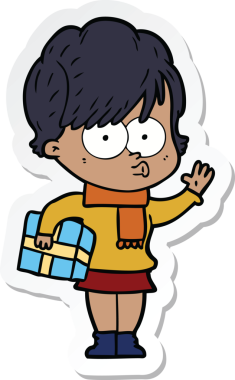 Bir insan tarafından çizilmiş bir karikatür kadının çıkartması.