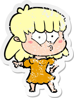 Bir insan tarafından çizilmiş ıslık çalan bir kızın sıkıntılı çıkartması.