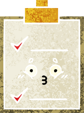 Bir insan tarafından çizilmiş bir kontrol listesinin retro illüstrasyon tarzı karikatürü