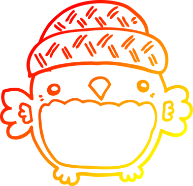 Bir insan tarafından çizilmiş şapkalı sevimli bir baykuşun sıcak çizgi çizimi