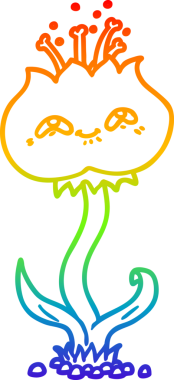 Gökkuşağı gradyan çizgisi. Bir insan tarafından çizilmiş şirin bir karikatür çiçeği.