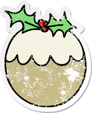 Bir insan tarafından çizilmiş garip bir el çizimi Noel pudinginin sıkıntılı çıkartması.