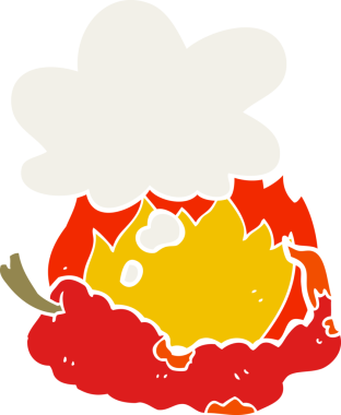 Düşünce baloncuklu sıcak kırmızı biber çizgi filmi bir insan tarafından çizilmiş.