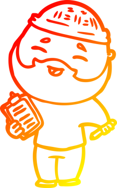 Bir insan tarafından çizilmiş mutlu sakallı bir adamın çizgi çizimi.