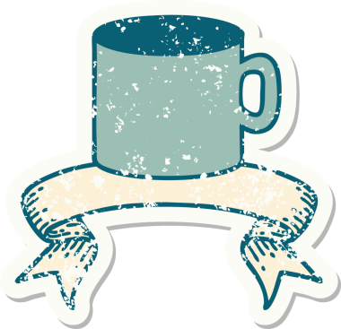 Bir insan tarafından çizilmiş kahve fincanı olan eski bir etiket.