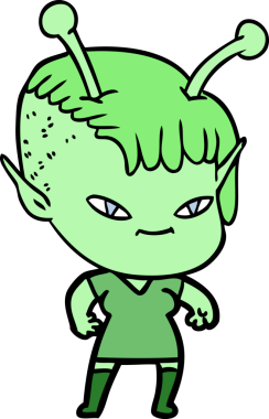 Bir insan tarafından çizilmiş sevimli uzaylı kız çizgi filmi.