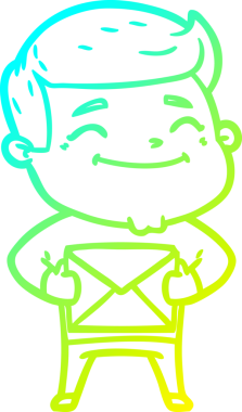 Bir insan tarafından çizilmiş paketli mutlu bir çizgi film adamı çizimi.