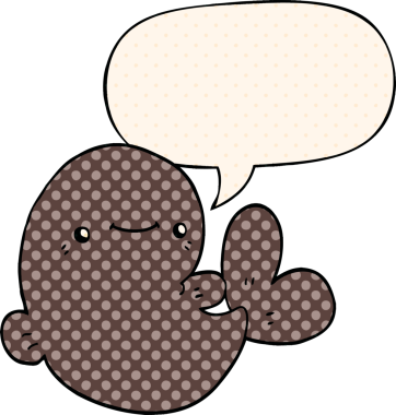 Çizgi roman tarzında konuşan balina bir insan tarafından çizilmiş.