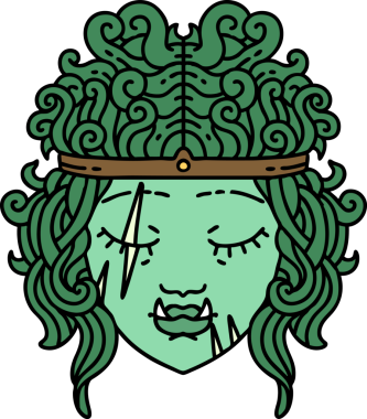 Retro Dövme Tarzı Ork Barbar karakter yüzü Bir insan tarafından çizilmiş