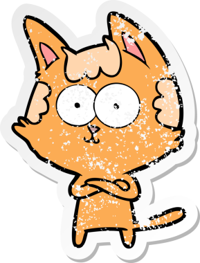 Bir insan tarafından çizilmiş mutlu çizgi film kedisinin sıkıntılı çıkartması.