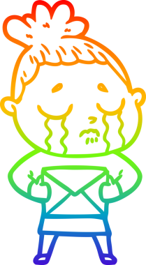 Gökkuşağı gradyan çizimi bir insan tarafından çizilmiş ağlayan bir kadın karikatürü.