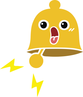 Bir insan tarafından çizilmiş çalan çanın düz renkli retro karikatürü