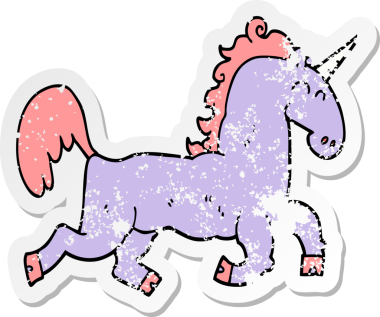 Bir insan tarafından çizilmiş tek boynuzlu atın sıkıntılı çıkartması.