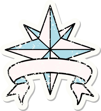 Bir insan tarafından çizilmiş bir yıldızın sancağı olan eski bir etiket.