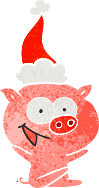 Neşeli domuz eli, insan tarafından çizilmiş eski bir Noel Baba şapkası.