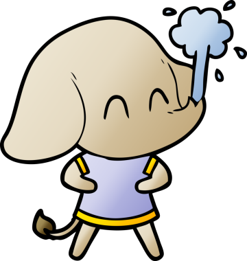 Bir insan tarafından çizilmiş su püskürten sevimli bir fil.