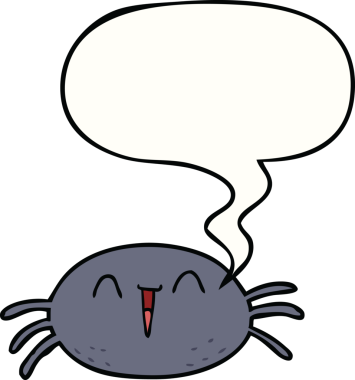 Bir insan tarafından çizilmiş konuşma balonlu cadılar bayramı örümceği çizgi filmi.