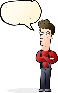 Bir insan tarafından çizilmiş konuşma baloncuğu olan etkilenmemiş bir adam çizgi filmi.