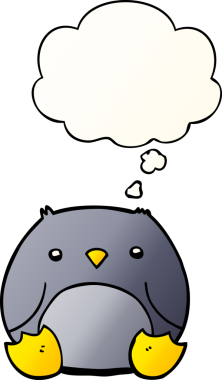 Düşünce baloncuğu olan karikatür pengueni bir insan tarafından çizilmiş.