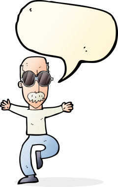 Bir insan tarafından çizilmiş, büyük gözlüklü yaşlı bir çizgi film karakteri.