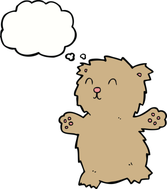 Bir insan tarafından çizilmiş düşünce balonlu oyuncak ayı.