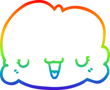 Gökkuşağı gradyan çizgisi bir insan tarafından çizilmiş şirin bir karikatür bulutu