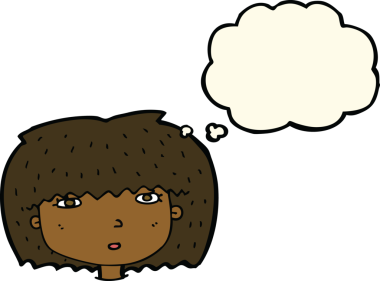 Bir insan tarafından çizilmiş düşünce baloncuklu kadın yüzü.