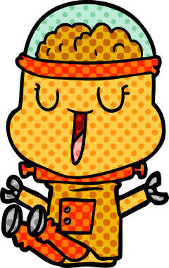 Bir insan tarafından çizilmiş mutlu çizgi film robotu