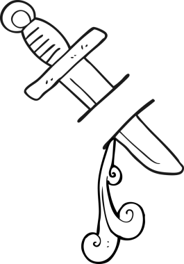 Bir insan tarafından çizilmiş siyah beyaz dövme bıçağı sembolü.