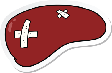 Karikatür çıkartması. Bir insan tarafından çizilmiş karaciğer onarımı.