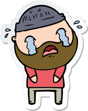 Bir insan tarafından çizilmiş ağlayan sakallı bir adamın çıkartması.