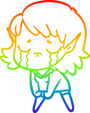 Gökkuşağı gradyan çizgi çizimi Bir insan tarafından çizilmiş ağlayan elf kızı