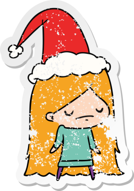 Bir insan tarafından çizilmiş Kawai kızının, sıkıntılı bir Noel çıkartması.