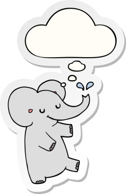 Düşünce baloncuklu çizgi film fili insan tarafından çizilmiş bir çıkartma.