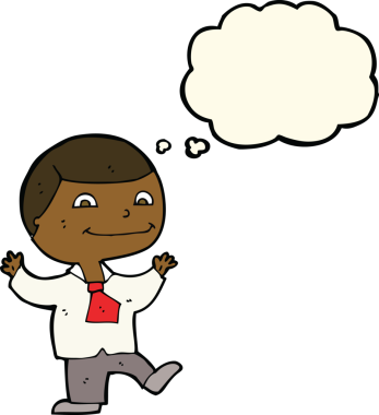 Bir insan tarafından çizilmiş düşünce balonu olan mutlu çocuk çizgi filmi.