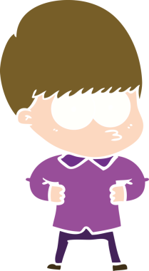 Bir insan tarafından çizilmiş tuhaf düz renkli çizgi film çocuğu.