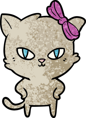 Bir insan tarafından çizilmiş sevimli çizgi film kedisi.