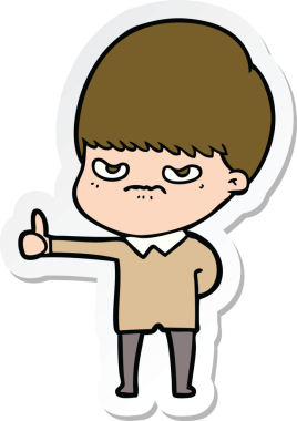 Bir insan tarafından çizilmiş kızgın bir çizgi film çocuğunun çıkartması.