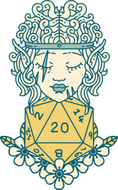 Retro Dövme Tarzı Bir insan tarafından çizilmiş 20 zarlı barbar karakter