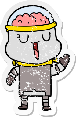 Bir insan tarafından çizilen mutlu çizgi film robotunun sıkıntılı çıkartması.