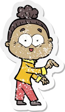 Bir insan tarafından çizilmiş mutlu, yaşlı bir kadının sıkıntılı çıkartması.