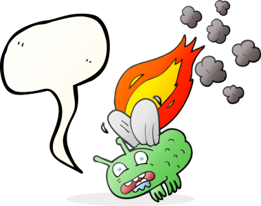 Serbest konuşma baloncuğu sineği bir insan tarafından çizildi ve yakıldı.