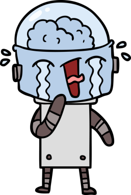 Bir insan tarafından çizilmiş ağlayan robot çizgi film.