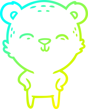 Mutlu bir çizgi film ayısının insan tarafından çizilmiş kalçaları üzerindeki soğuk çizgi çizimi.