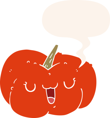 bir insan tarafından çizilmiş, konuşma baloncuklu çizgi film balkabağı.