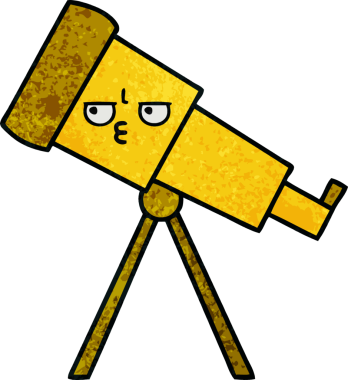 Bir insan tarafından çizilmiş bir teleskobun retro grunge desen karikatürü