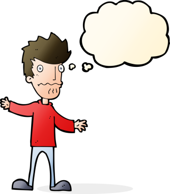 Bir insan tarafından çizilmiş düşünce baloncuğu olan sinirli bir adam.