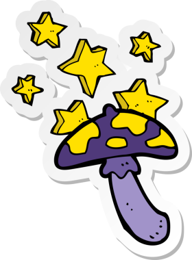 Bir insan tarafından çizilmiş sihirli mantar yapıştırması.