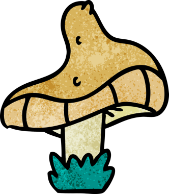 Bir insan tarafından çizilmiş tek bir mantarın el desenli karikatürü.